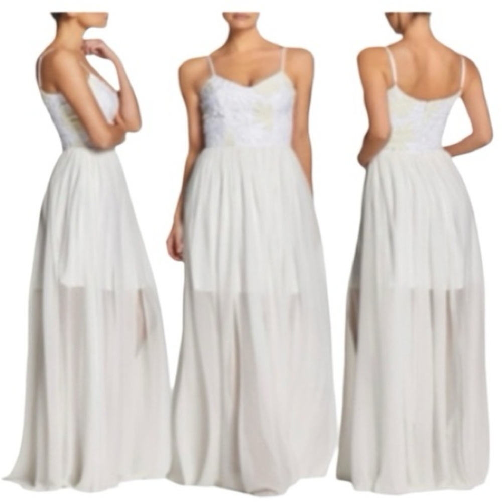 Dress the Population Asha Lave & Chiffon Two-tone Ivory & White Maxi Dress NWT